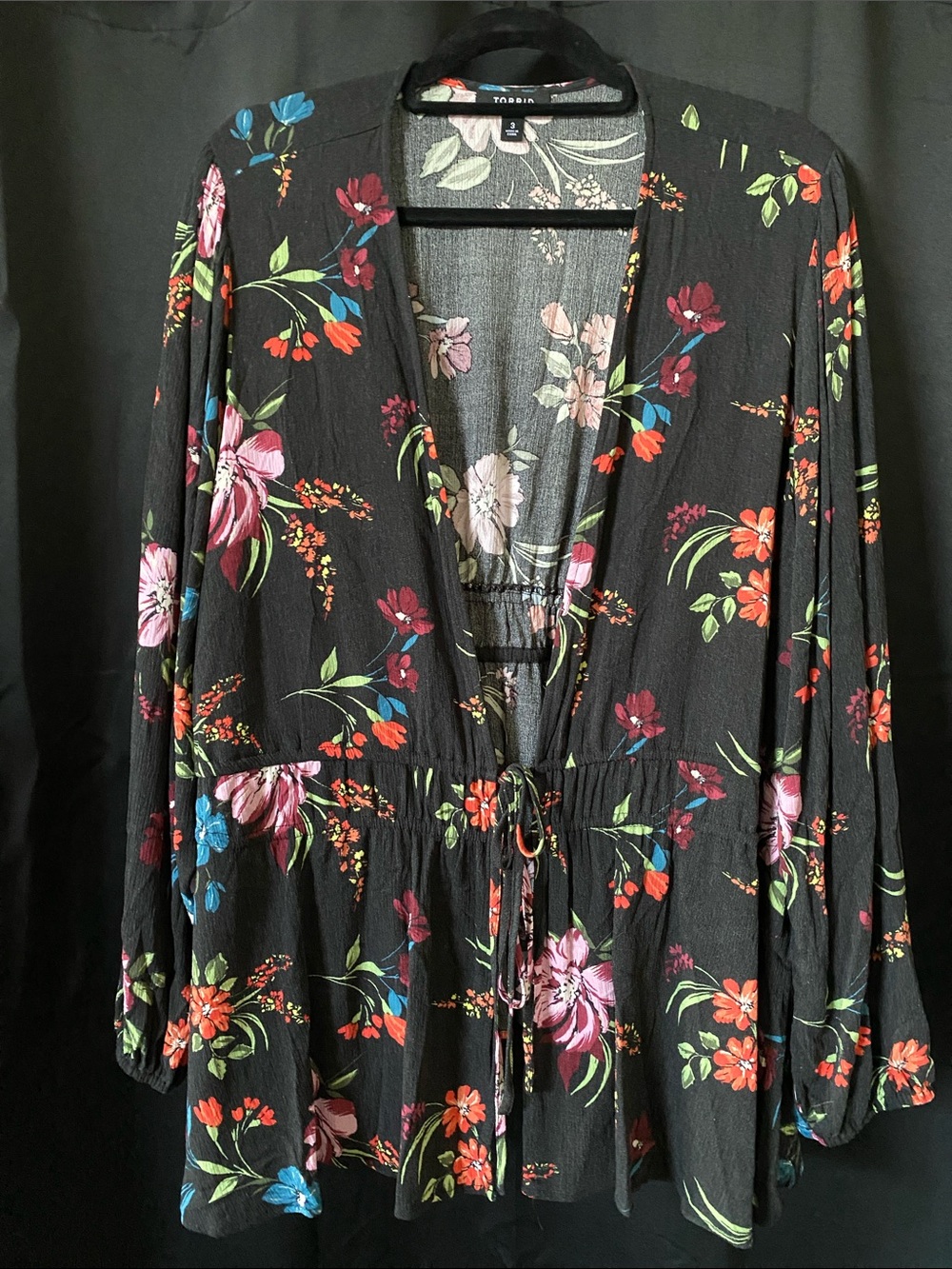 Torrid Black Floral Tie-Front Cardigan Topper